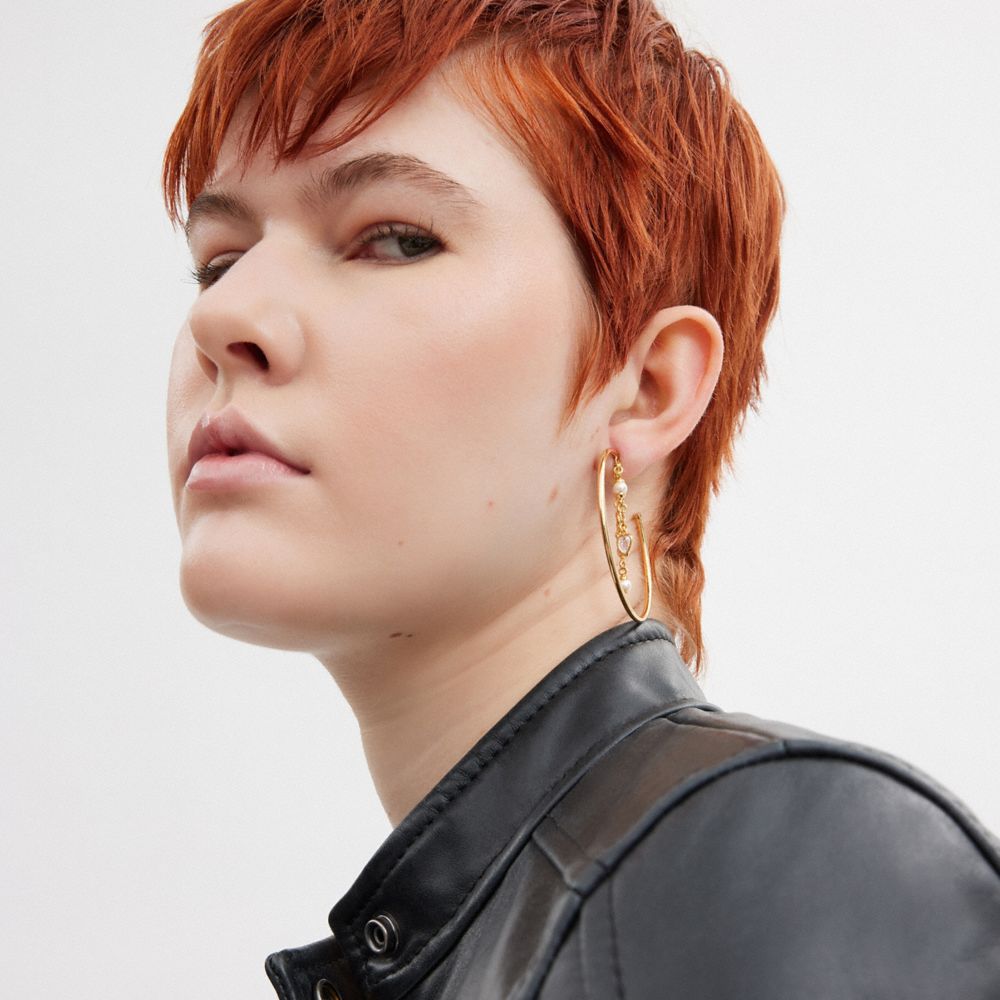 Coach Heart Charm Hoop Earrings Douradas | COH866225