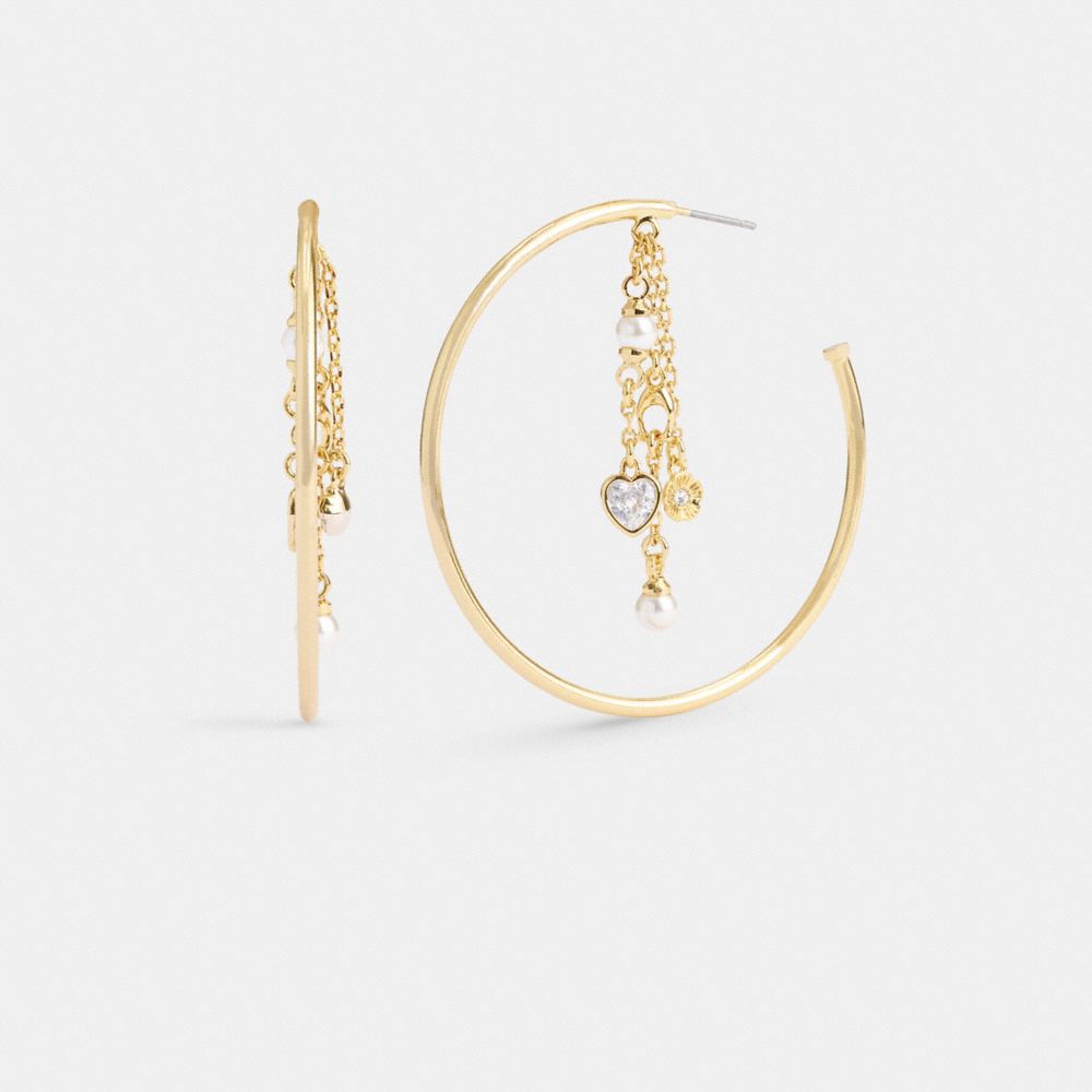 Coach Heart Charm Hoop Earrings Douradas | COH866225