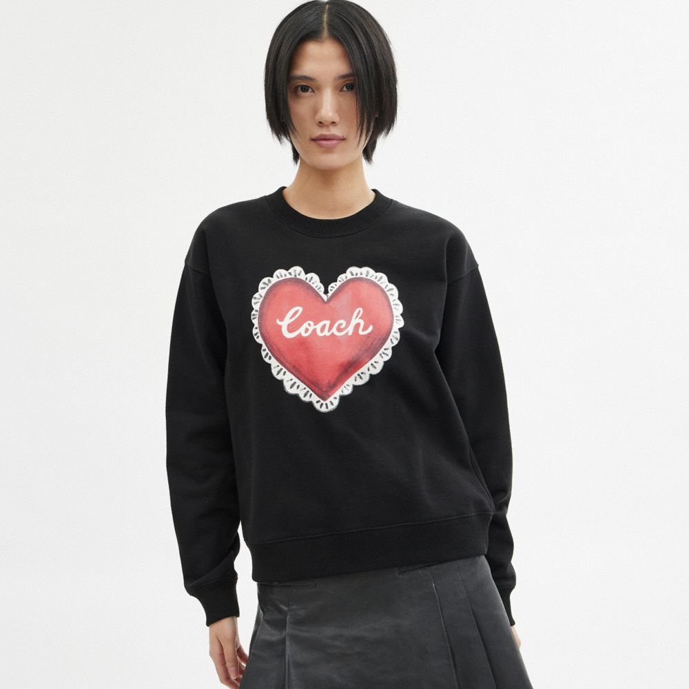 Coach Heart Crewneck Sweater Pretas | COH865979
