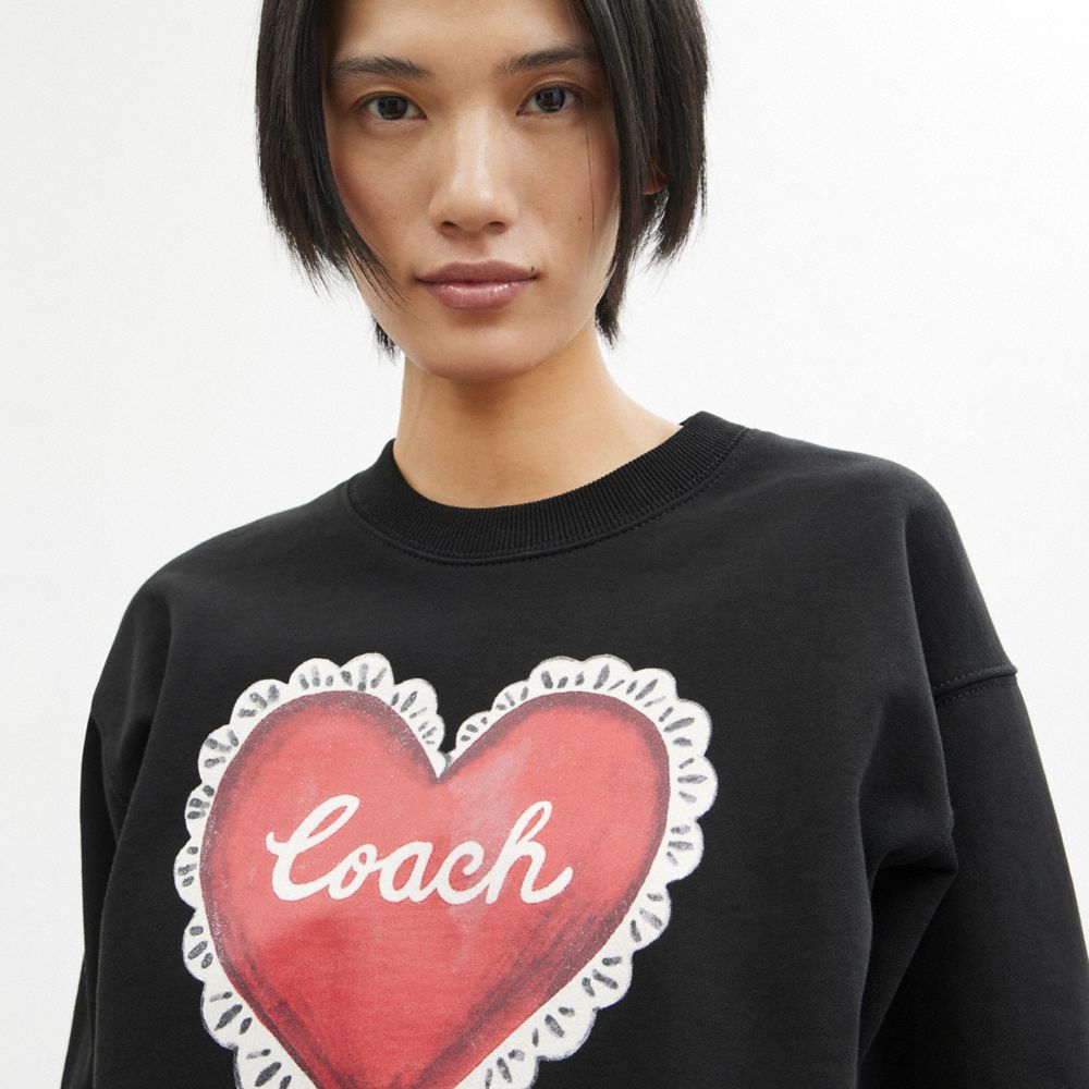 Coach Heart Crewneck Sweater Pretas | COH865979
