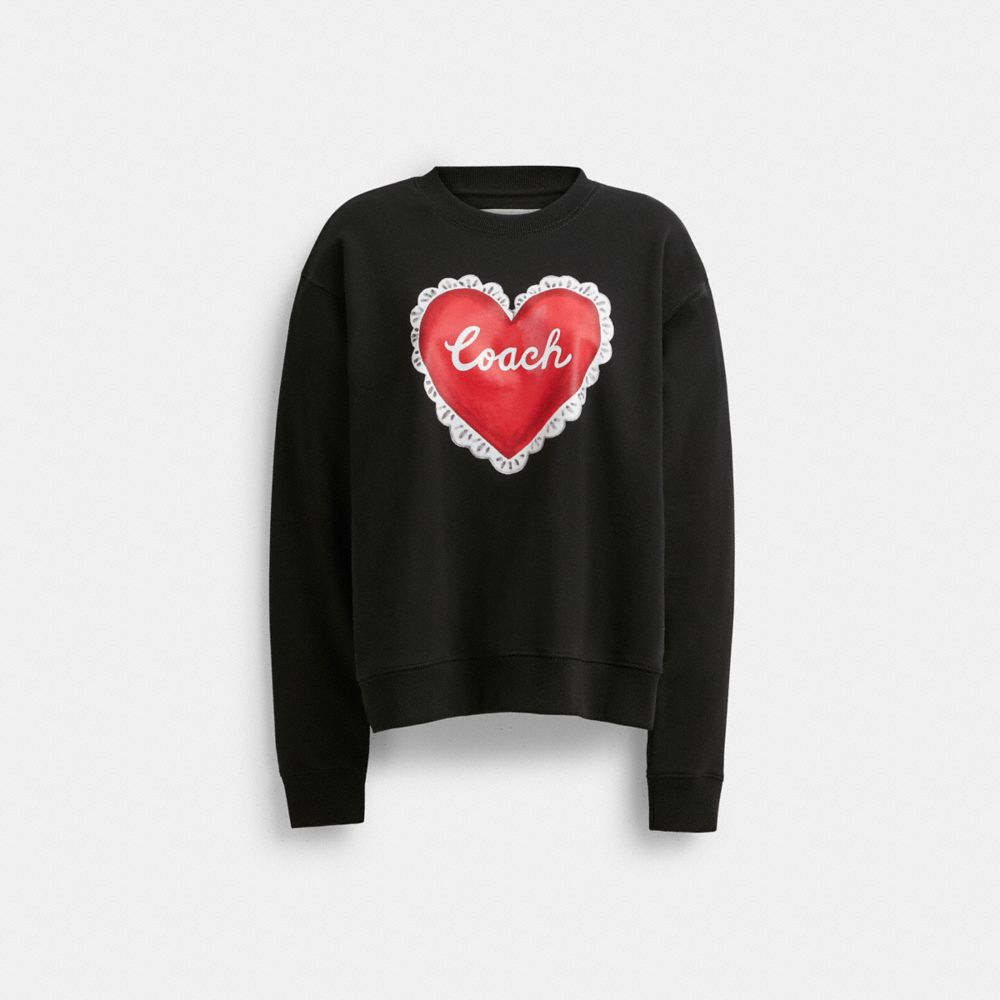 Coach Heart Crewneck Sweater Pretas | COH865979