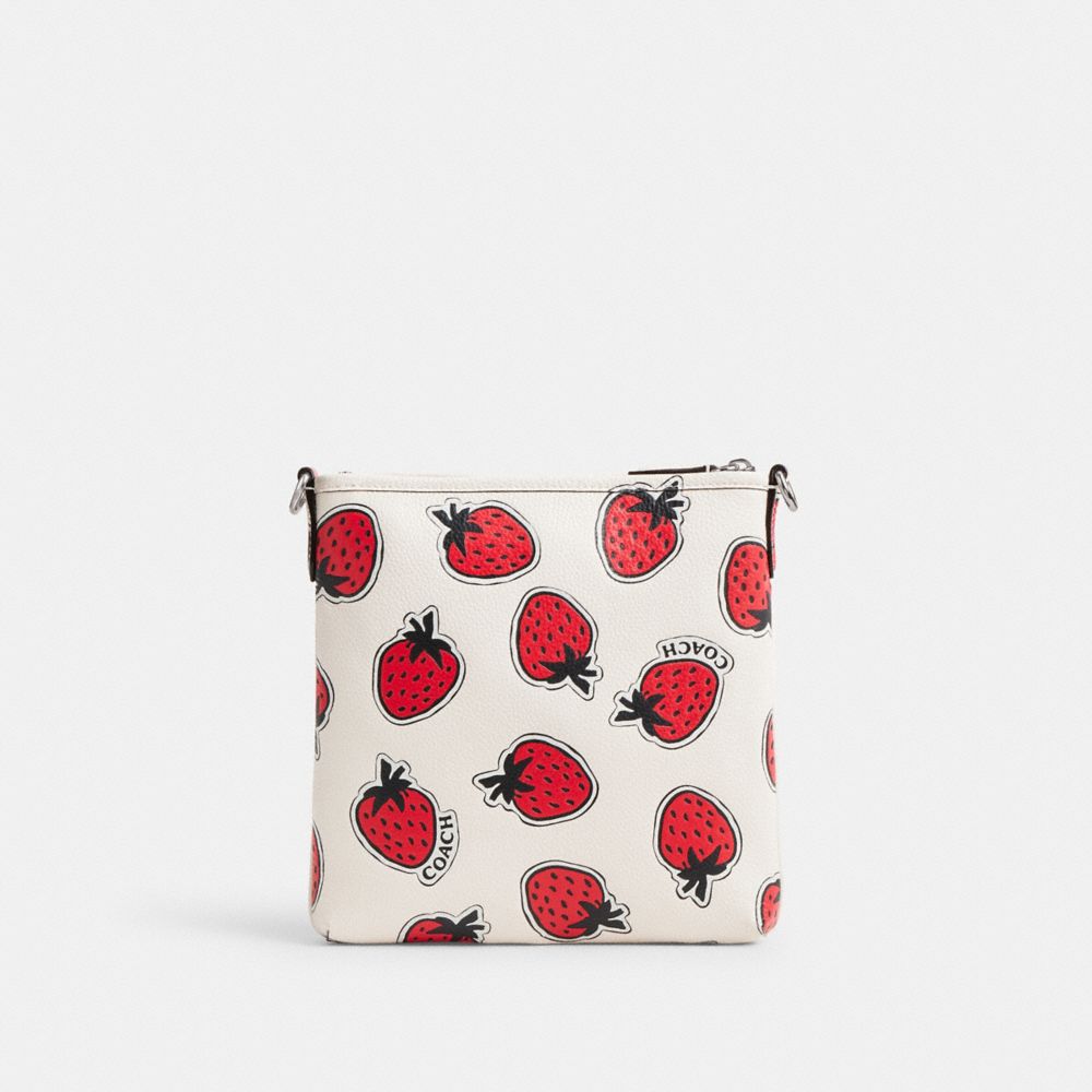 Coach Kitt Messenger Crossbody Bag With Strawberry Print Prateadas Multicoloridas | COH865377
