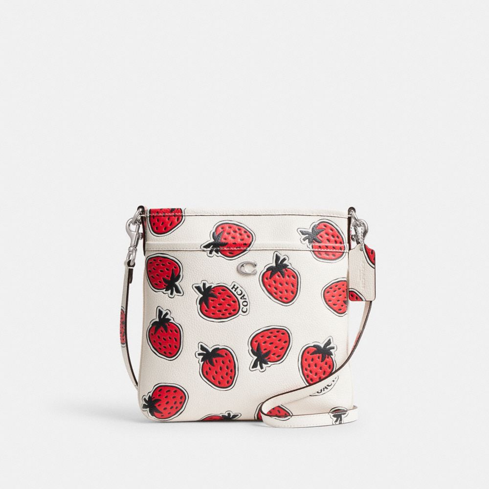 Coach Kitt Messenger Crossbody Bag With Strawberry Print Prateadas Multicoloridas | COH865377