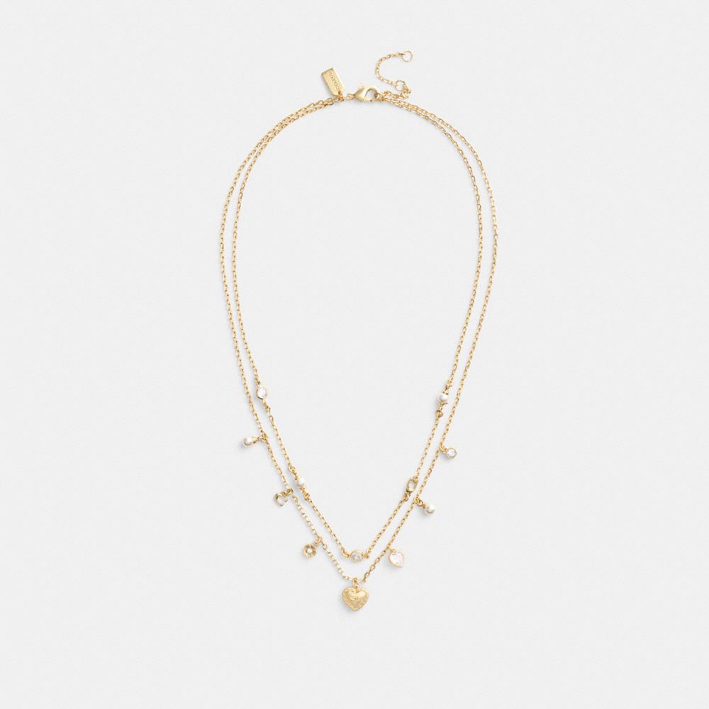 Coach Layered Heart Charm Necklace Douradas | COH866208