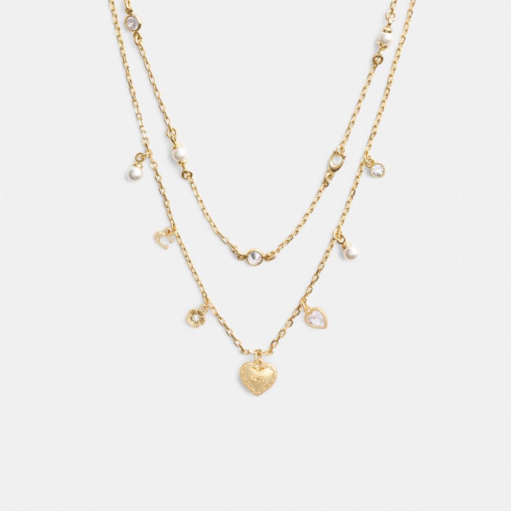 Coach Layered Heart Charm Necklace Douradas | COH866208