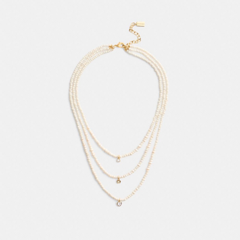 Coach Layered Pearl Charm Necklace Douradas | COH866207