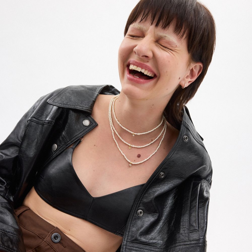 Coach Layered Pearl Charm Necklace Douradas | COH866207
