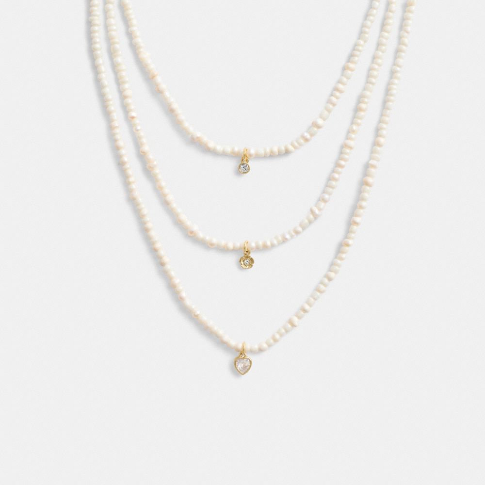 Coach Layered Pearl Charm Necklace Douradas | COH866207