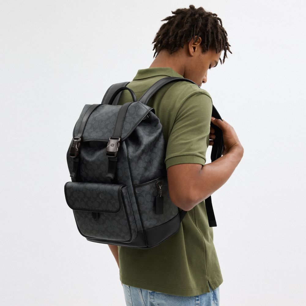 Coach League Flap Backpack In Signature Canvas Cinzentas | COH866516