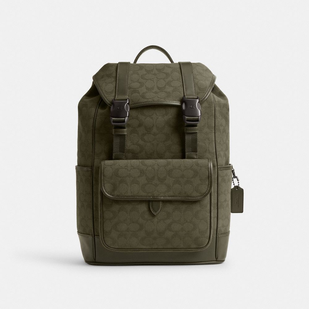 Coach League Flap Backpack In Signature Canvas Jacquard Verdes | COH866517