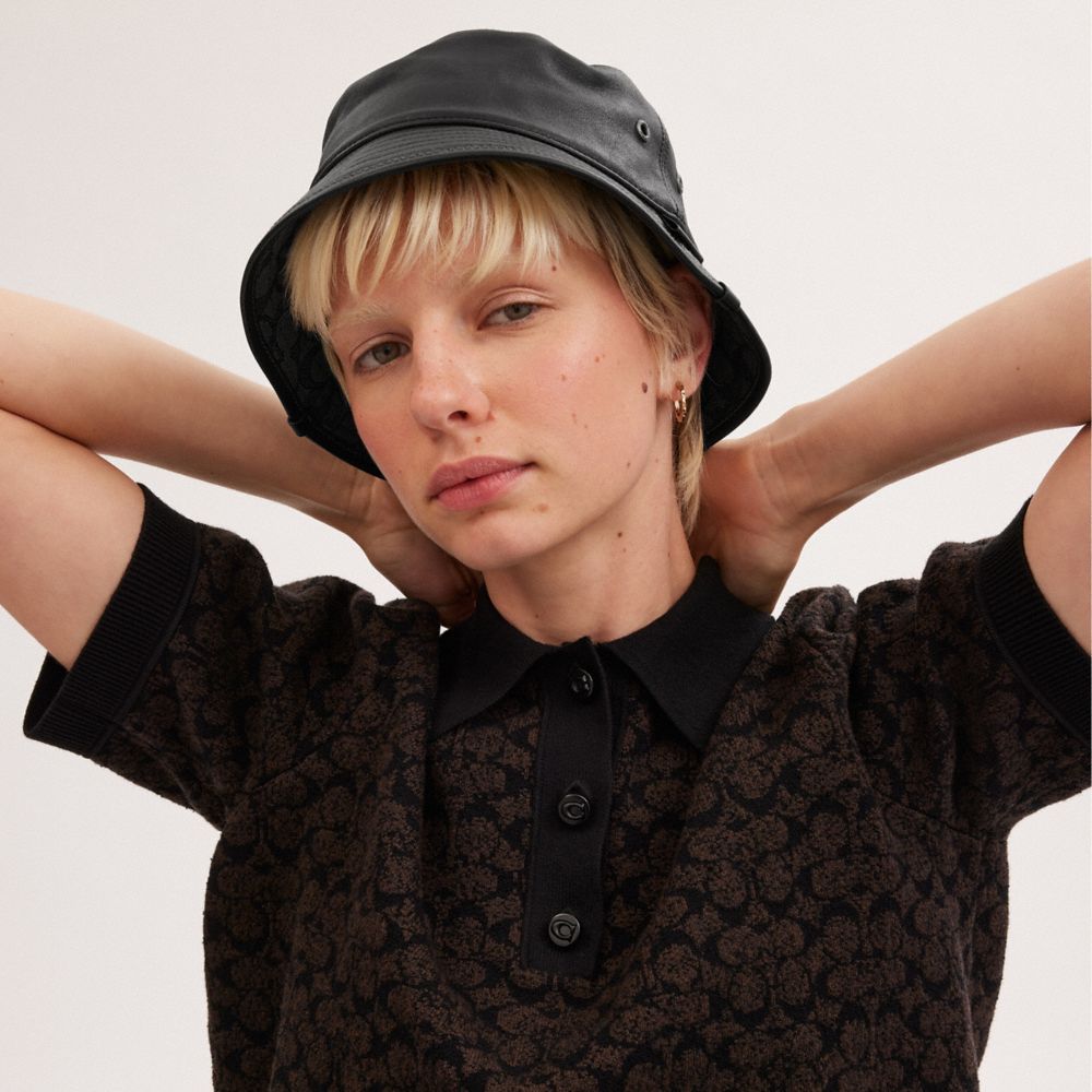Coach Leather Bucket Hat Pretas | COH867039