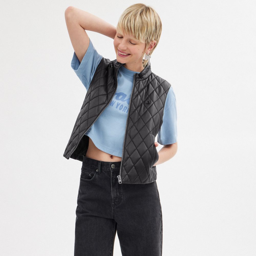 Coach Leather Quilted Vest Pretas | COH865915