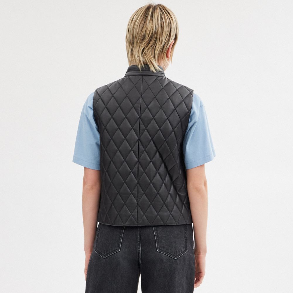 Coach Leather Quilted Vest Pretas | COH865915