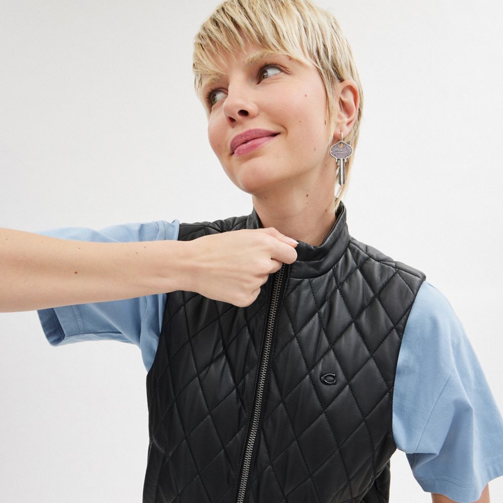 Coach Leather Quilted Vest Pretas | COH865915