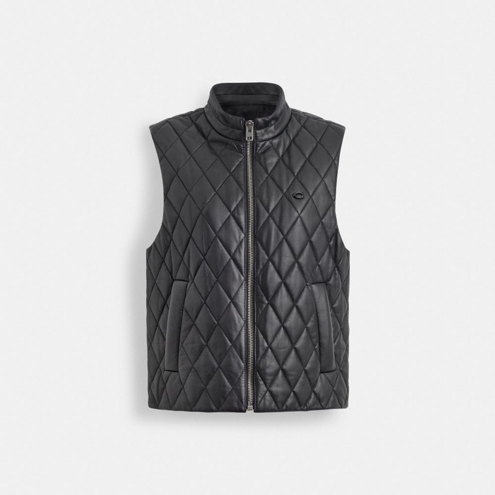Coach Leather Quilted Vest Pretas | COH865915