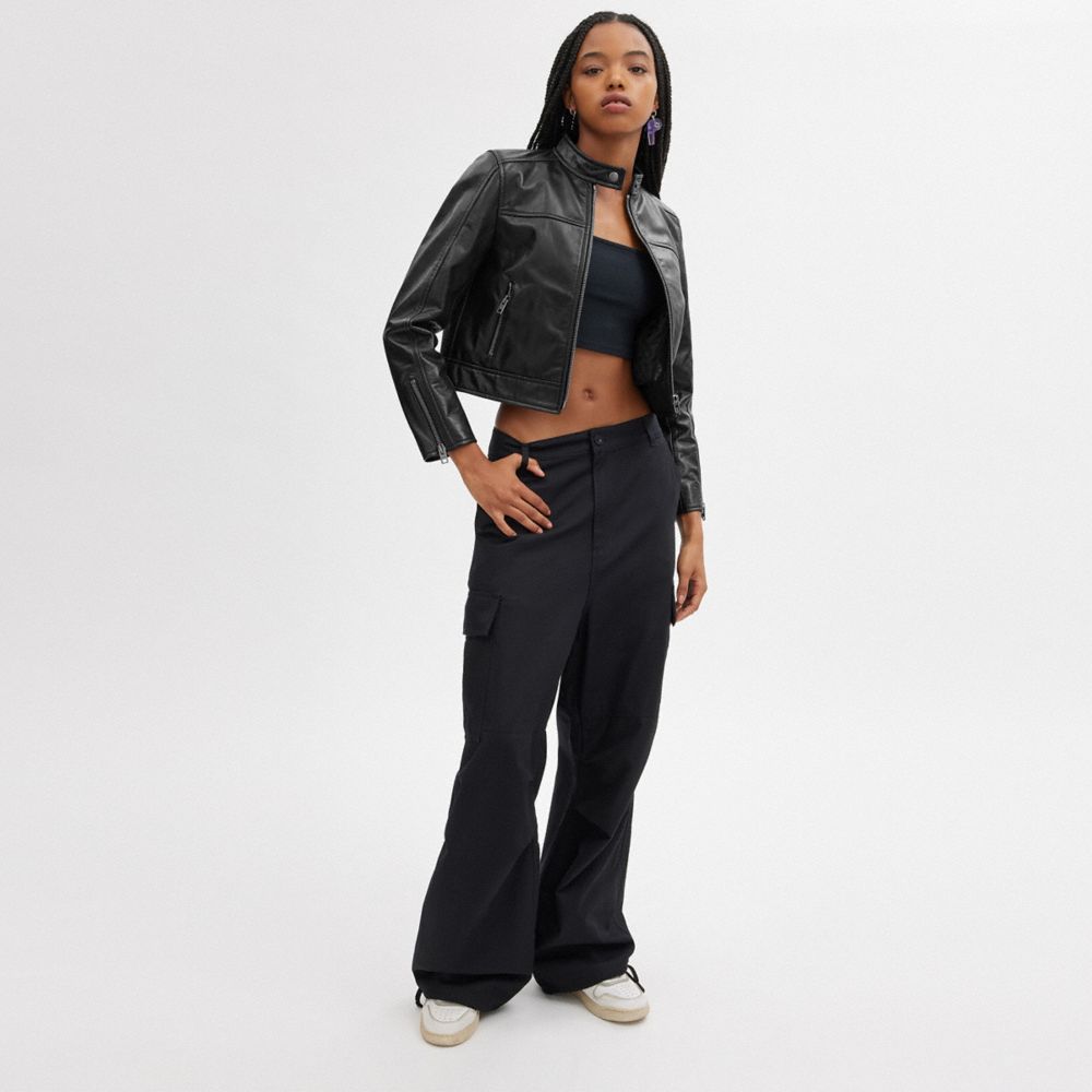 Coach Leather Racing Jacket Pretas | COH865928