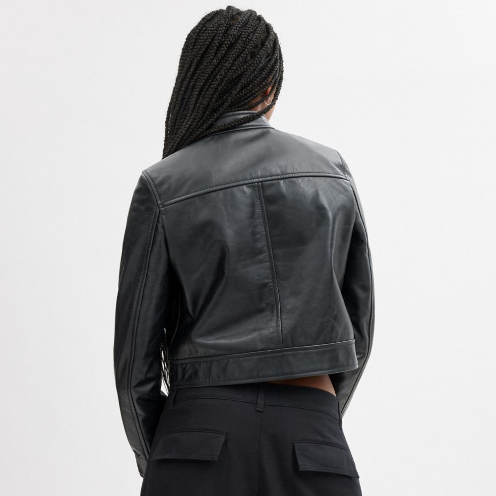 Coach Leather Racing Jacket Pretas | COH865928