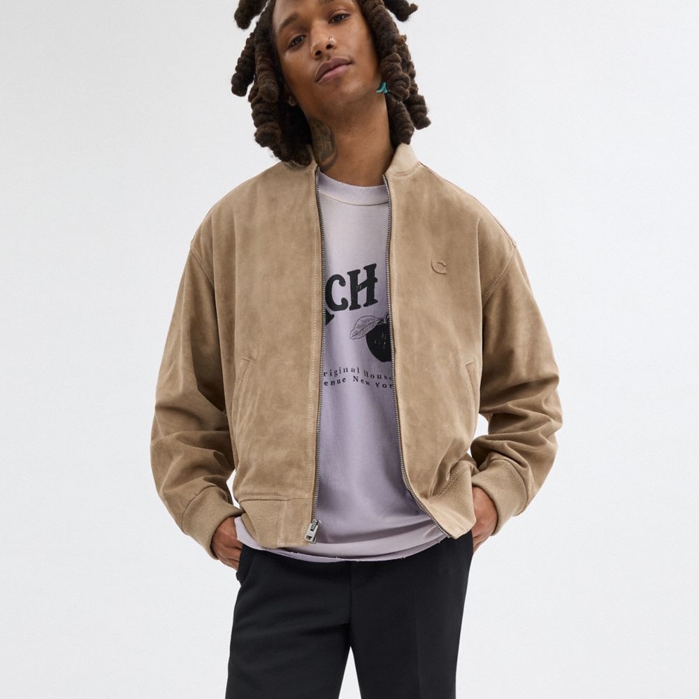 Coach Lightweight Suede Jacket Bege | COH866870