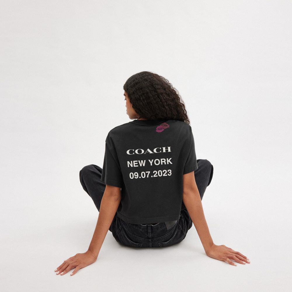 Coach Lip Print Cropped T Shirt Pretas | COH865956