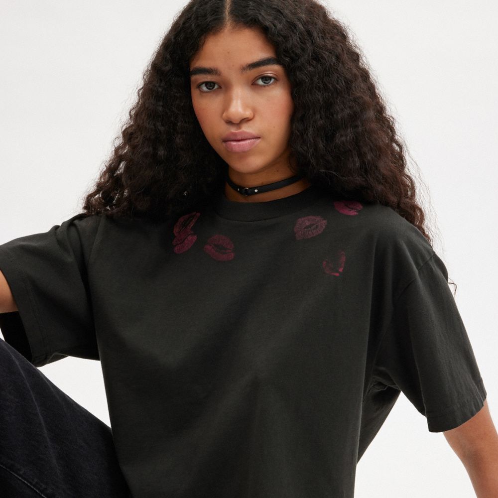 Coach Lip Print Cropped T Shirt Pretas | COH865956