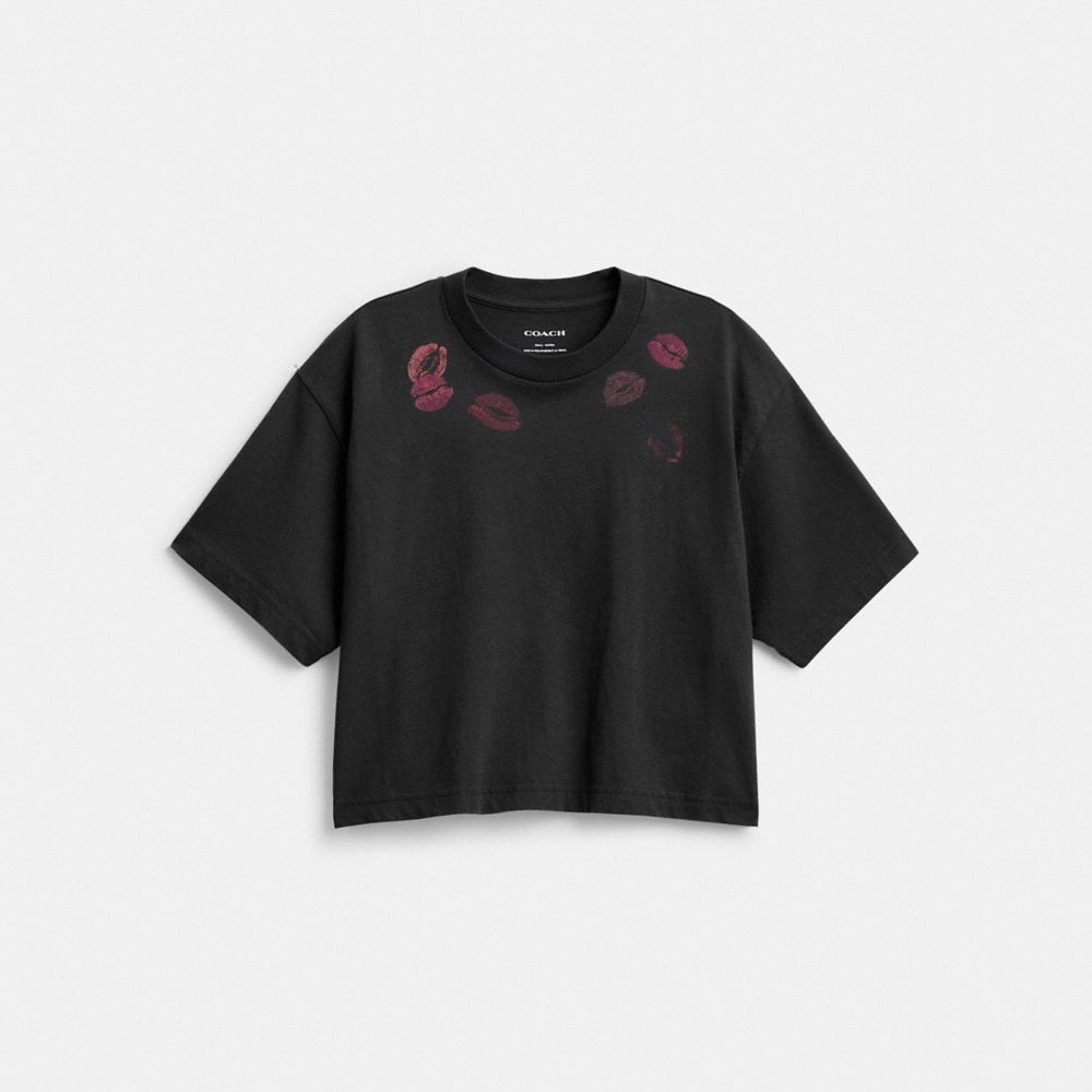Coach Lip Print Cropped T Shirt Pretas | COH865956