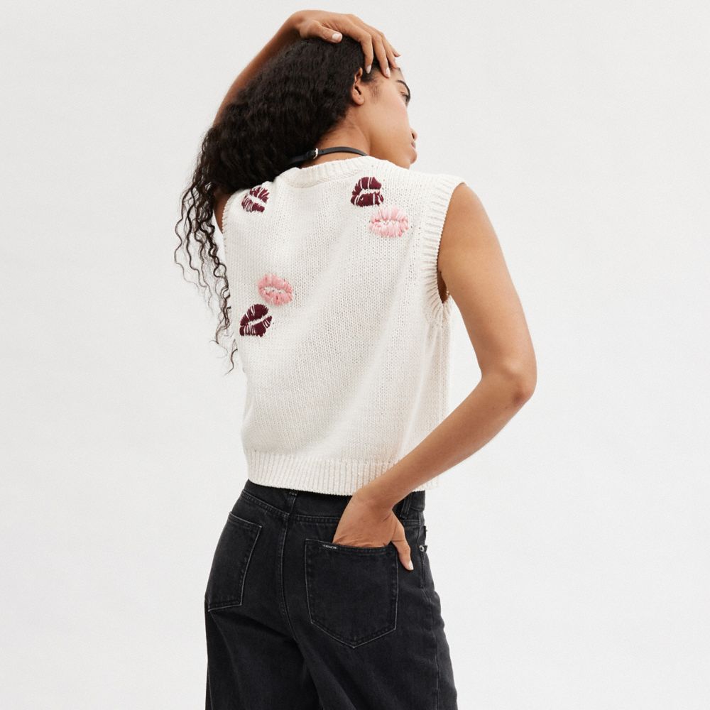 Coach Lip Print Sweater Vest Creme Multicoloridas | COH865957