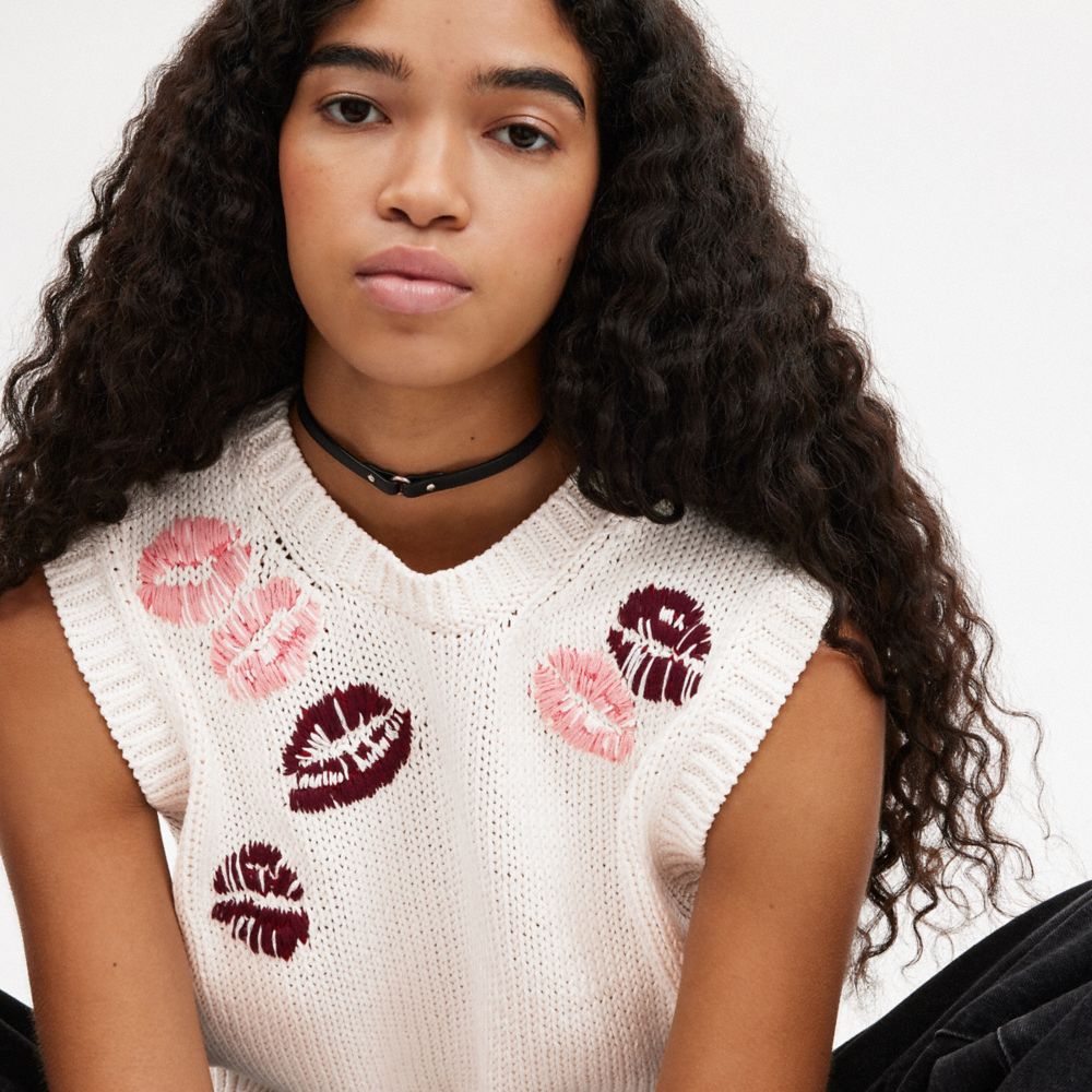 Coach Lip Print Sweater Vest Creme Multicoloridas | COH865957