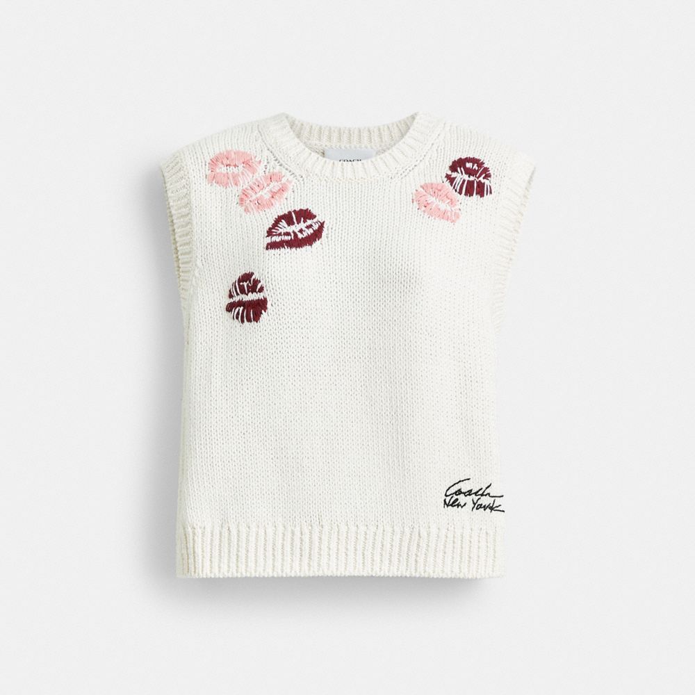 Coach Lip Print Sweater Vest Creme Multicoloridas | COH865957