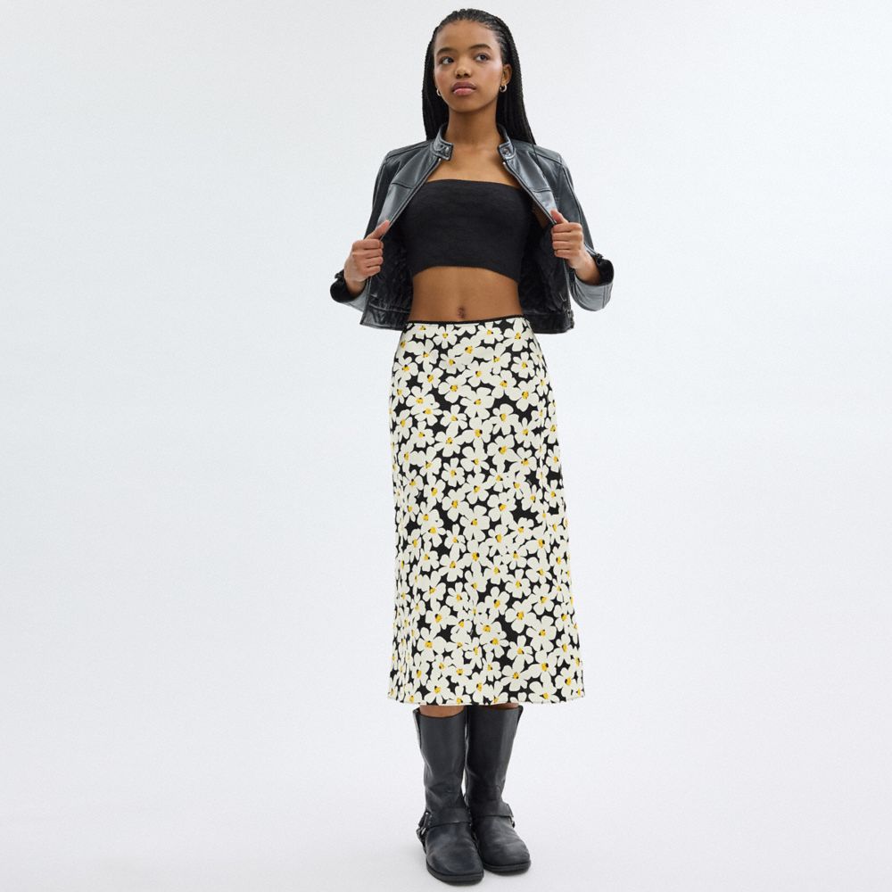 Coach Long Floral Midi Skirt Pretas | COH866041