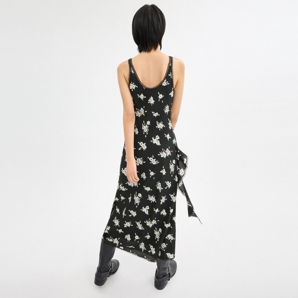 Coach Long Floral Ruffle Dress Pretas Branco Multicoloridas | COH866064