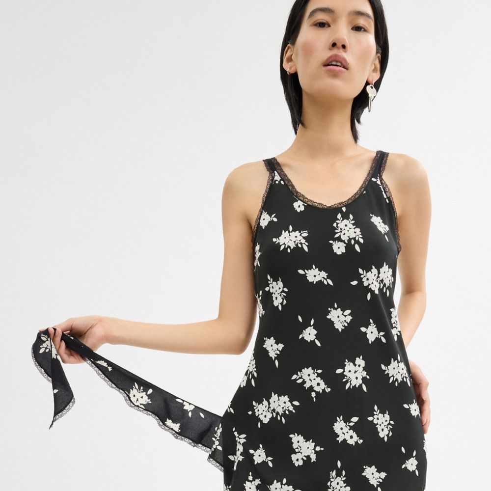 Coach Long Floral Ruffle Dress Pretas Branco Multicoloridas | COH866064