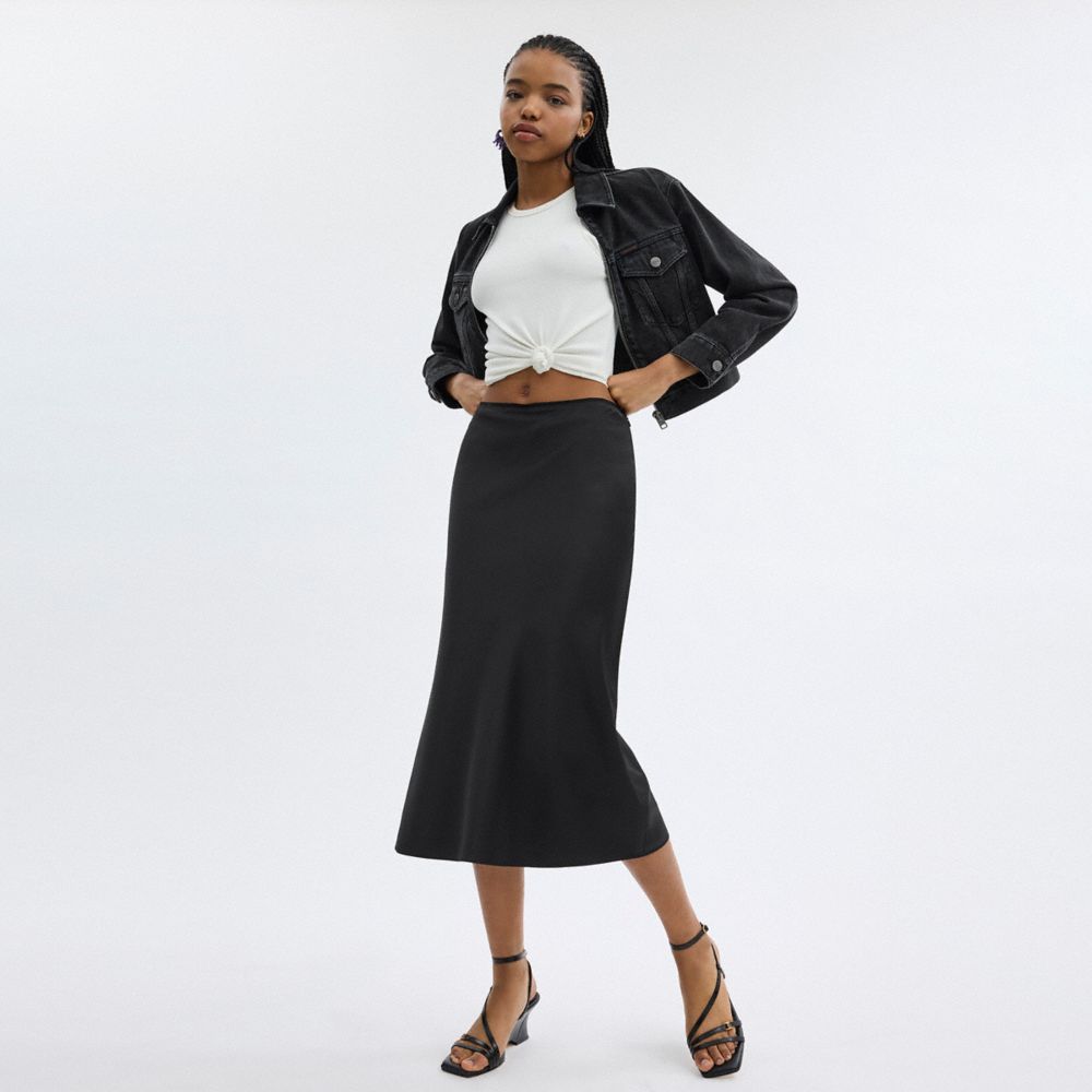 Coach Long Satin Midi Skirt Pretas | COH866040