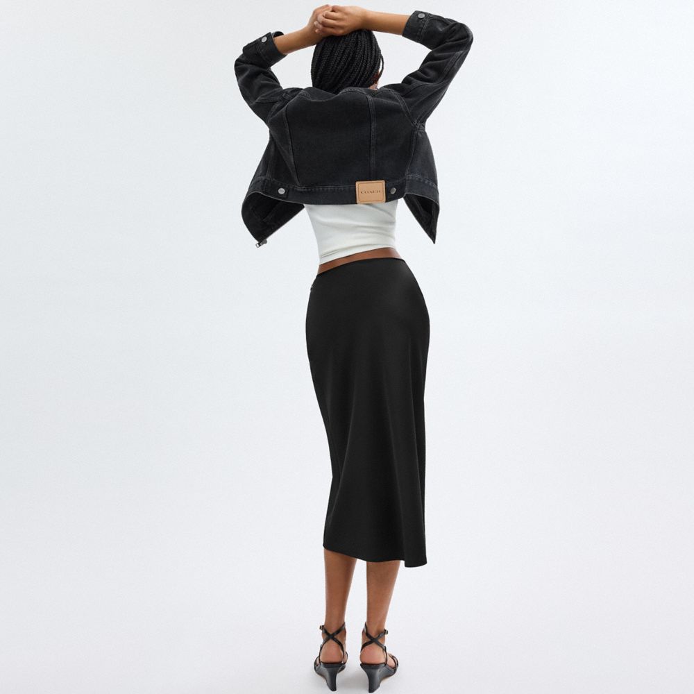Coach Long Satin Midi Skirt Pretas | COH866040