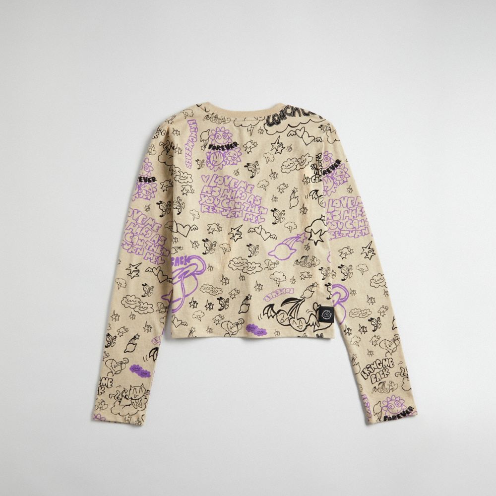Coach Long Sleeve T Shirt: Comic Book Print Luz Bege | COH865972