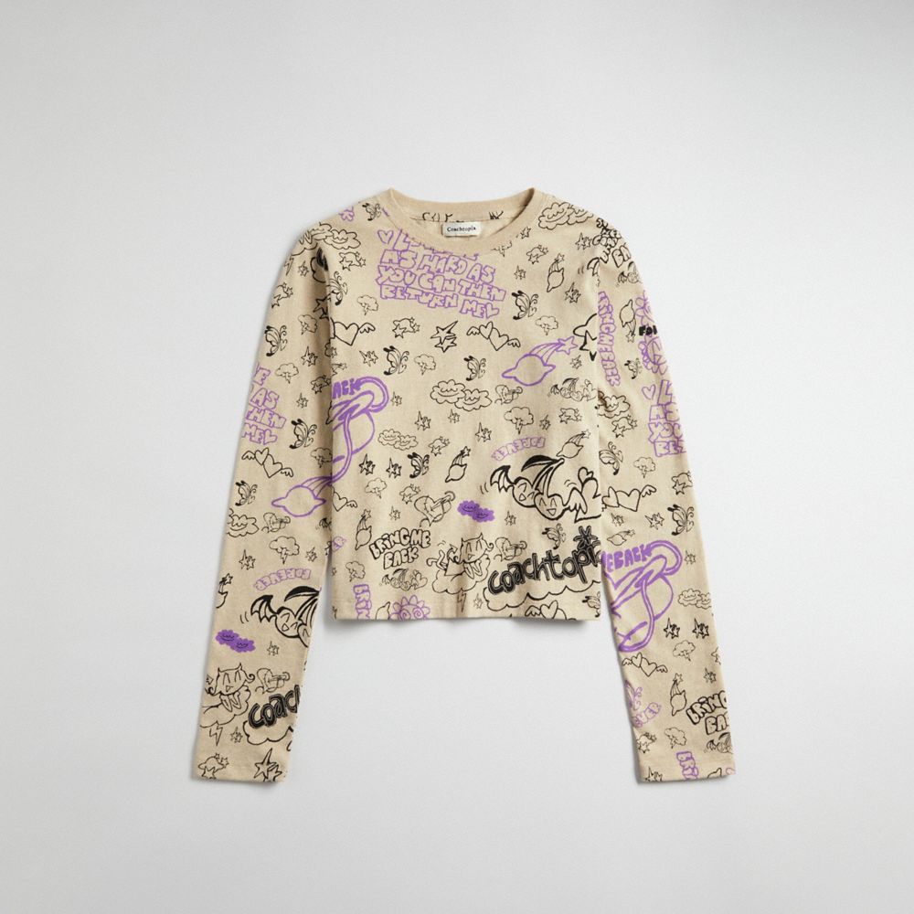 Coach Long Sleeve T Shirt: Comic Book Print Luz Bege | COH865972