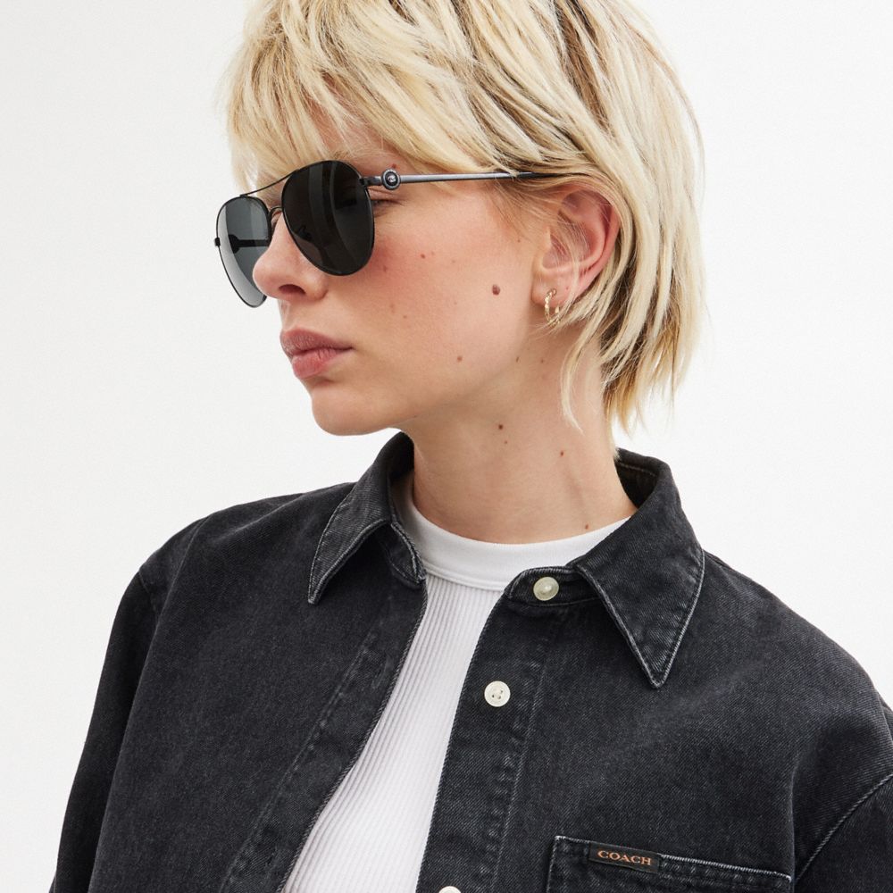 Coach Metal Aviator Sunglasses Pretas | COH866345