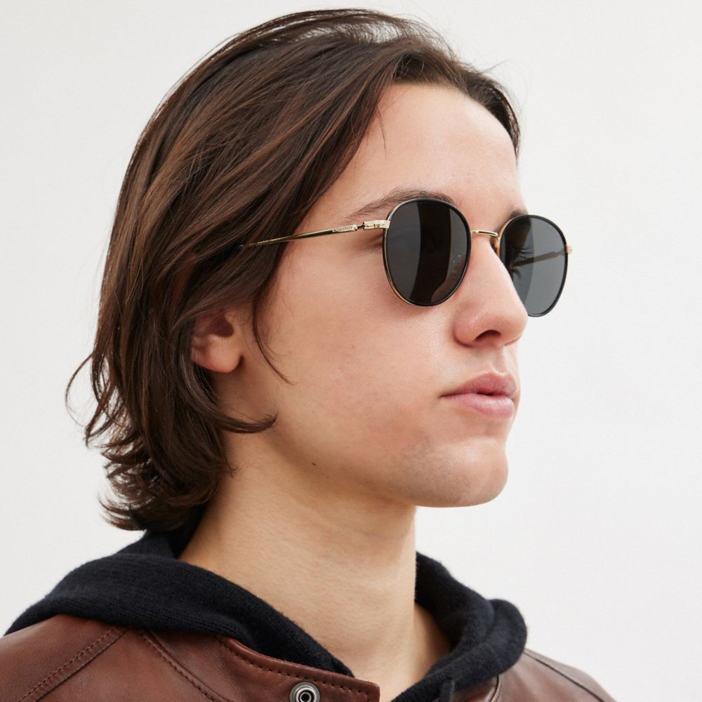 Coach Metal Windsor Round Sunglasses Pretas Luz Douradas | COH867055