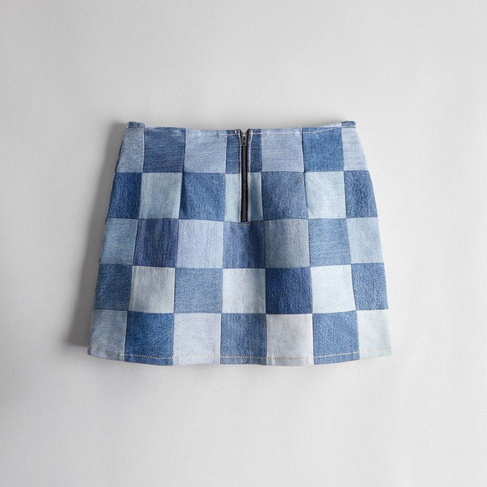 Coach Mini Skirt In Denim Checkerboard Azuis Multicoloridas | COH866035