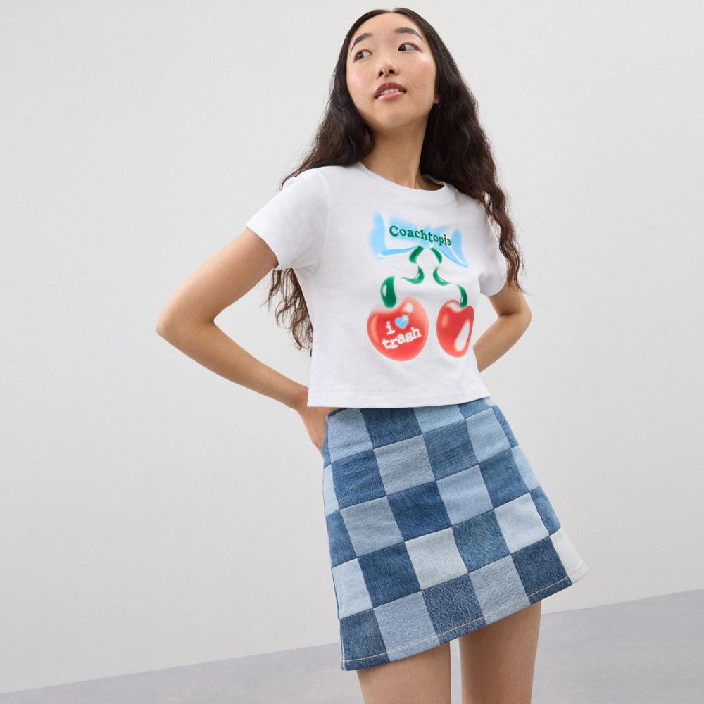 Coach Mini Skirt In Denim Checkerboard Azuis Multicoloridas | COH866035