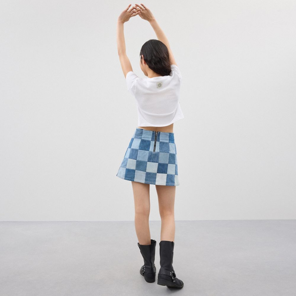 Coach Mini Skirt In Denim Checkerboard Azuis Multicoloridas | COH866035