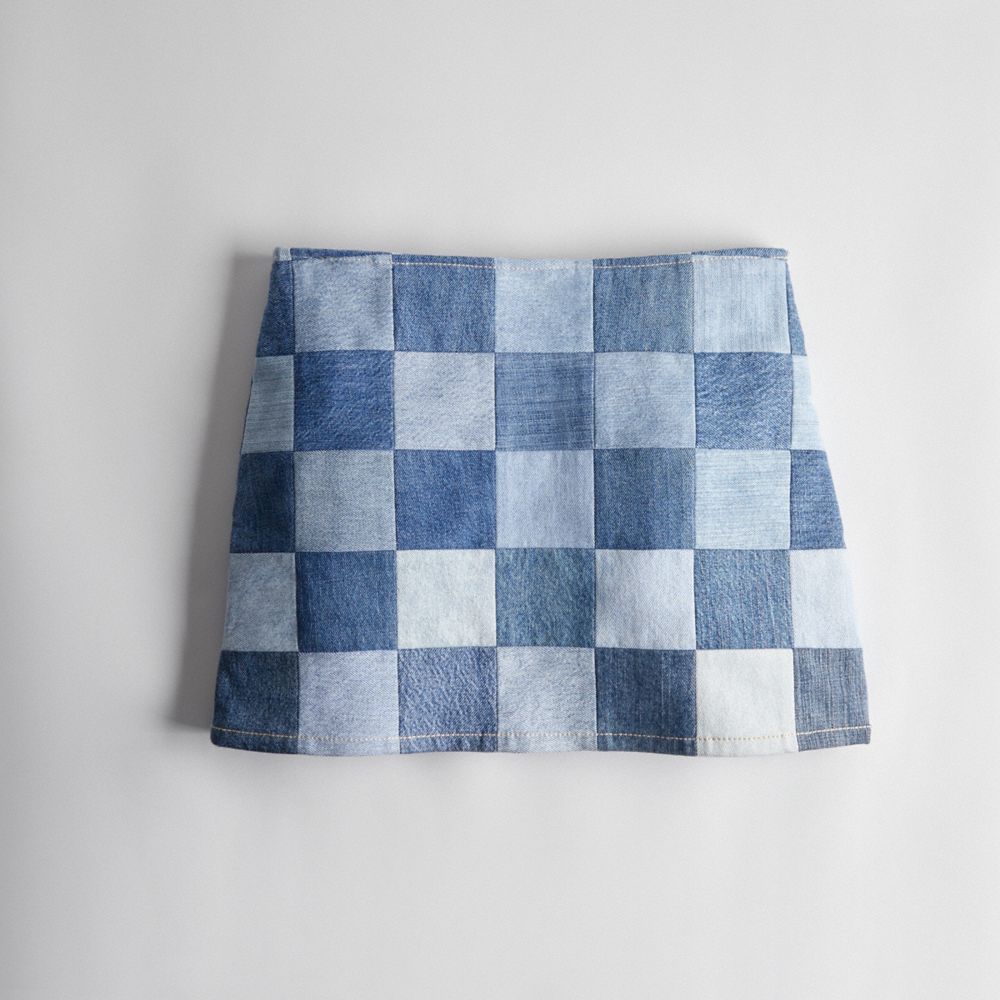 Coach Mini Skirt In Denim Checkerboard Azuis Multicoloridas | COH866035