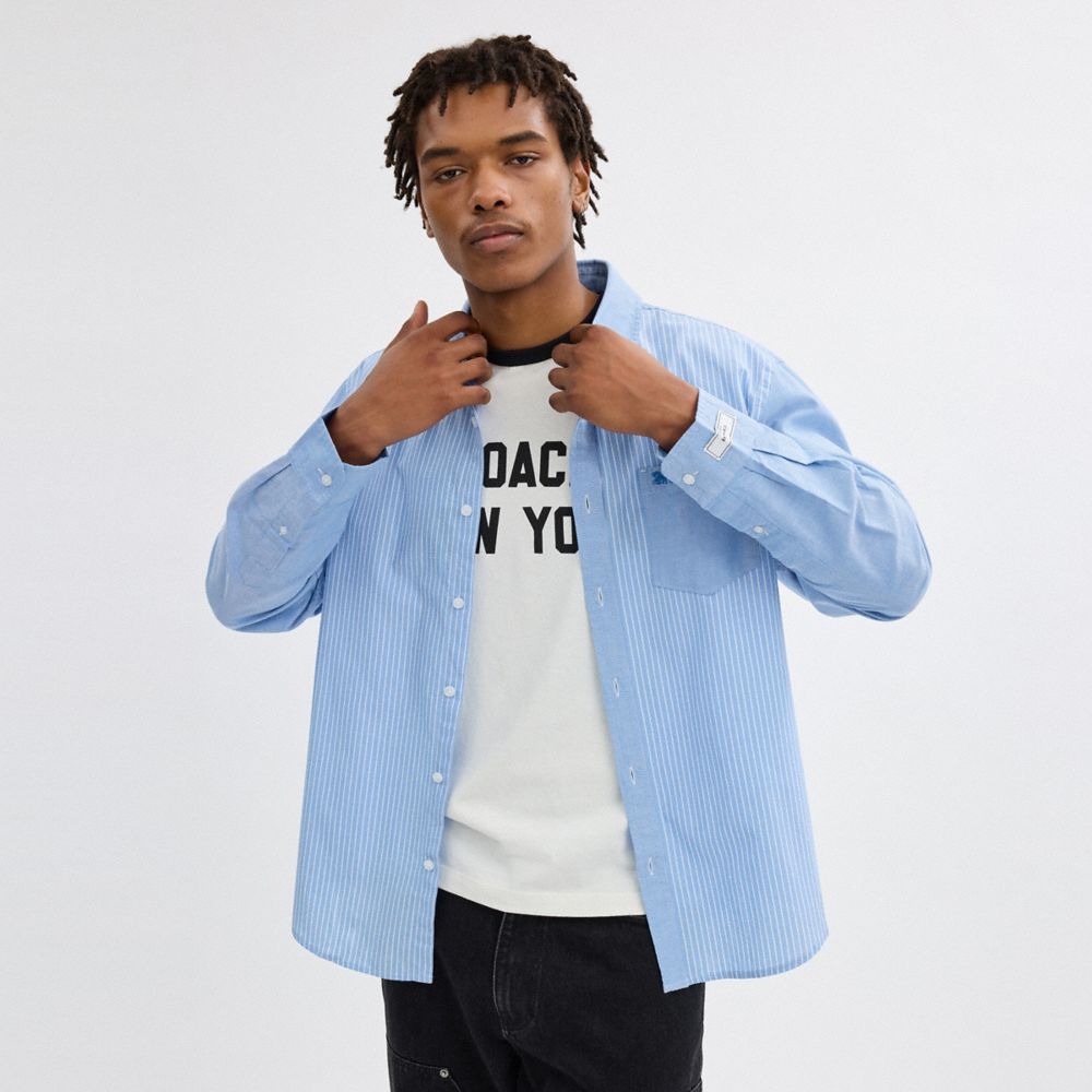 Coach Mix Media Shirt Azuis Branco | COH866917