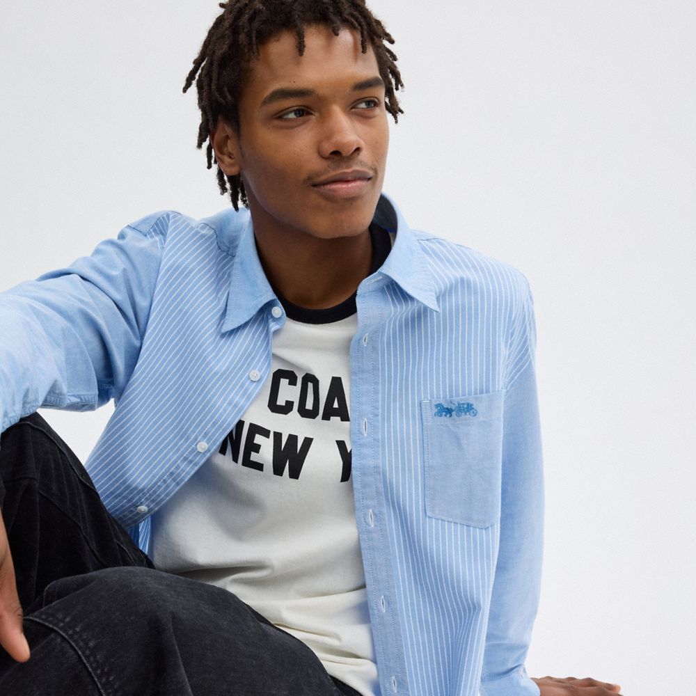 Coach Mix Media Shirt Azuis Branco | COH866917