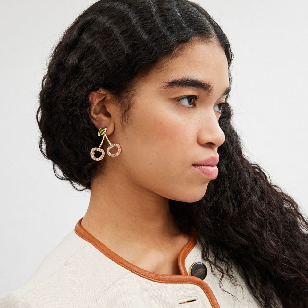 Coach Pavé Cherry Drop Earrings Douradas Multicoloridas | COH866123