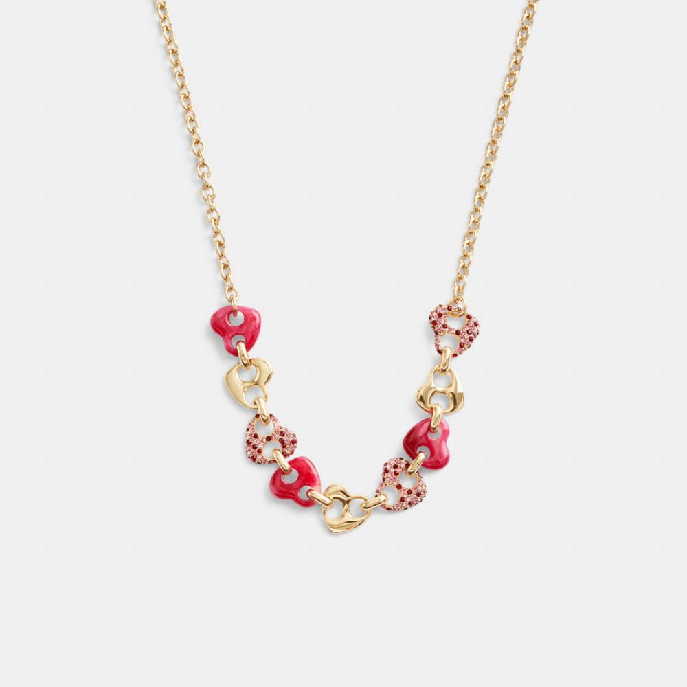 Coach Pavé Hearts Chain Link Necklace Douradas Rosa Multicoloridas | COH866112