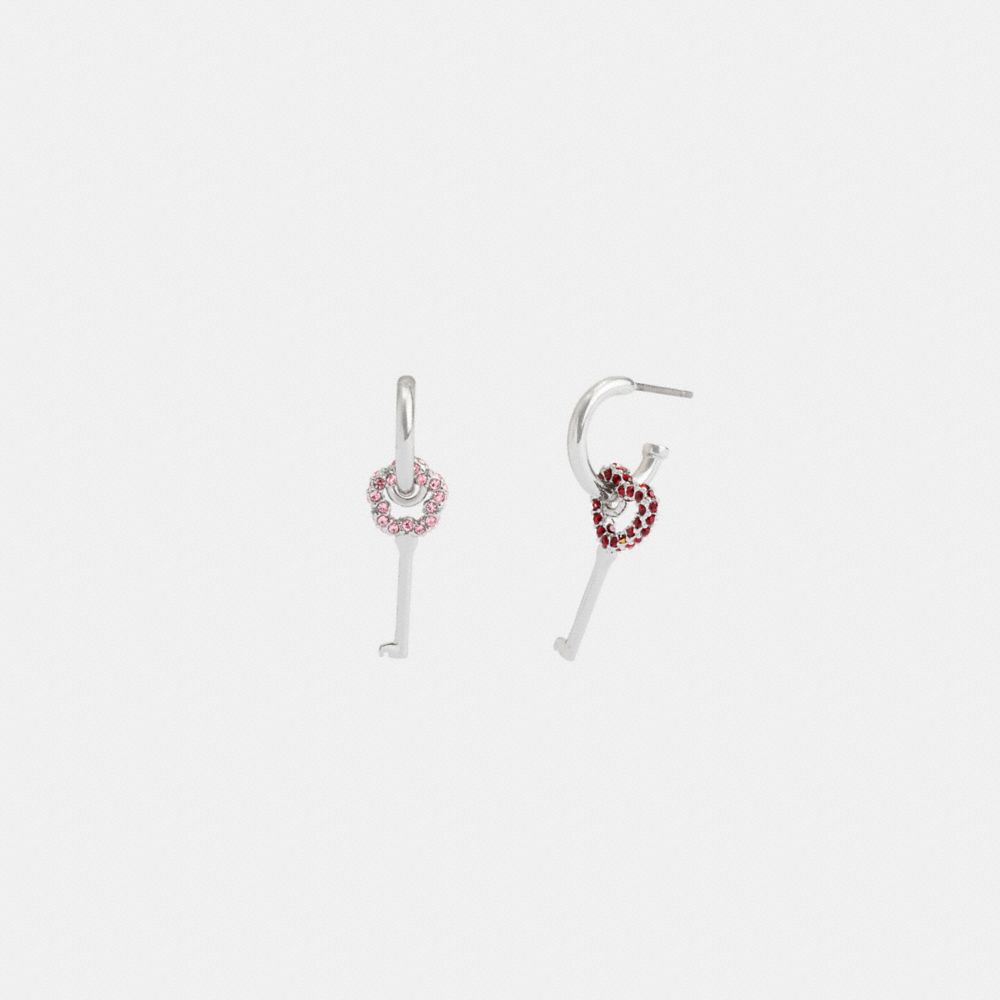 Coach Pavé Key Mismatch Huggie Earrings Prateadas Rosa Multicoloridas | COH866214