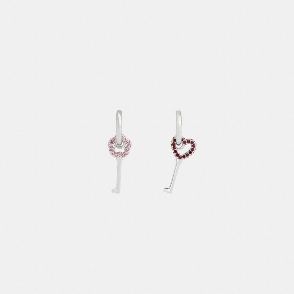 Coach Pavé Key Mismatch Huggie Earrings Prateadas Rosa Multicoloridas | COH866214