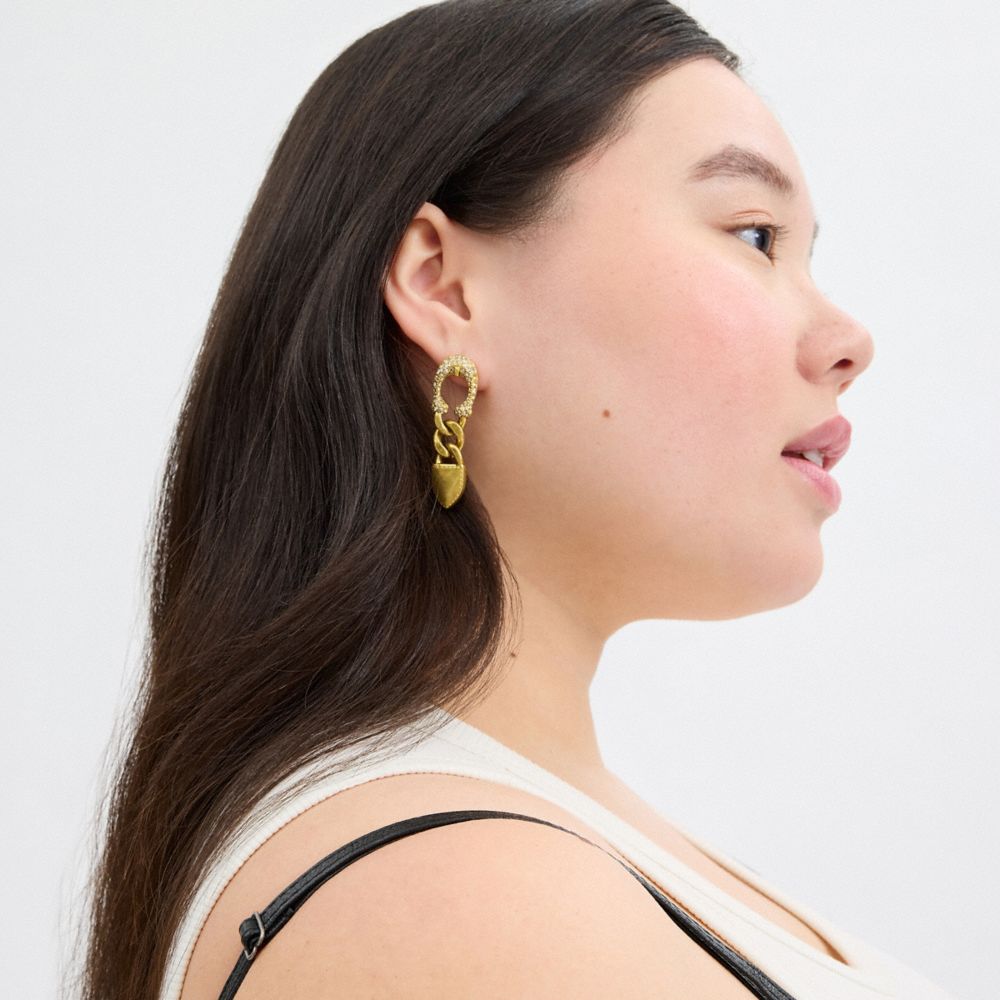 Coach Pavé Signature Buckle Chain Earrings Douradas | COH866221
