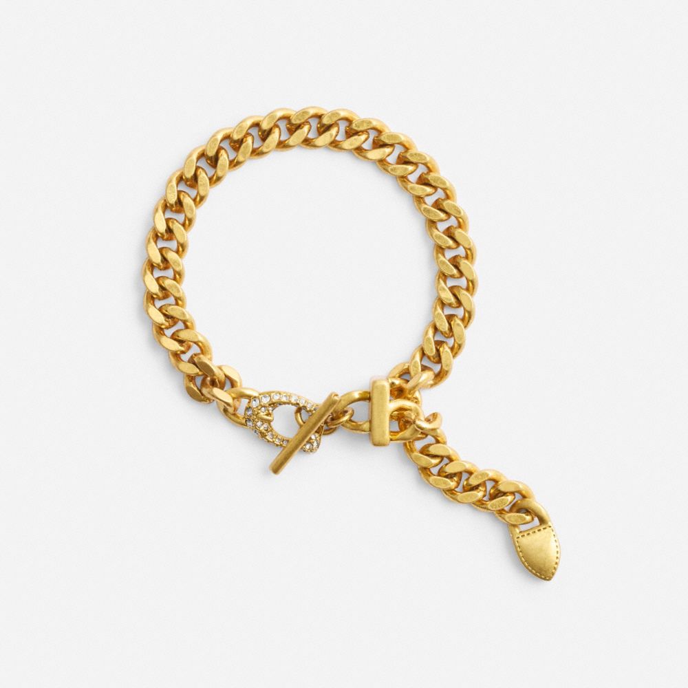Coach Pavé Signature Buckle Curb Chain Bracelet Douradas | COH866226