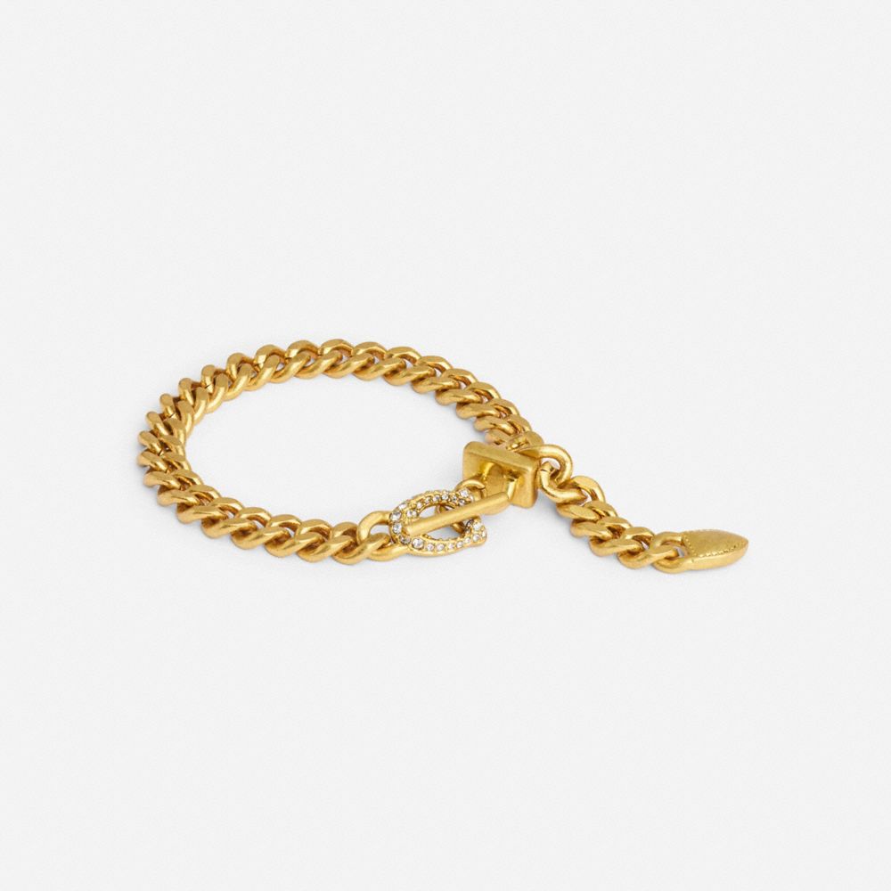 Coach Pavé Signature Buckle Curb Chain Bracelet Douradas | COH866226